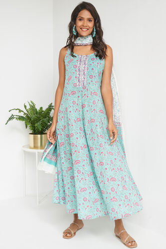Aqua Ethnic Motifs Suit Set, Aqua, image 4